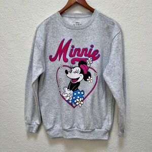 Disney Minnie Mouse Grey Heather Sweatshirt‎ Women's XS Cute Comfy Pullover